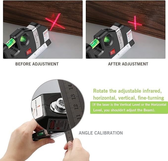 4-in-1 Laser Level Measuring Tool – With 10ft Tape, Triple Bubble Level & Laser Guide