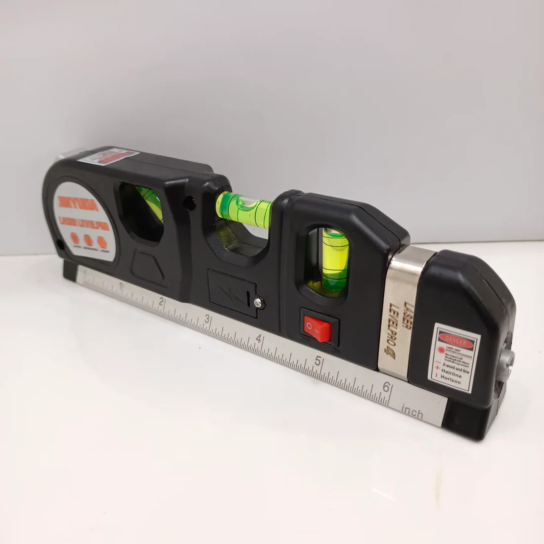 4-in-1 Laser Level Measuring Tool – With 10ft Tape, Triple Bubble Level & Laser Guide